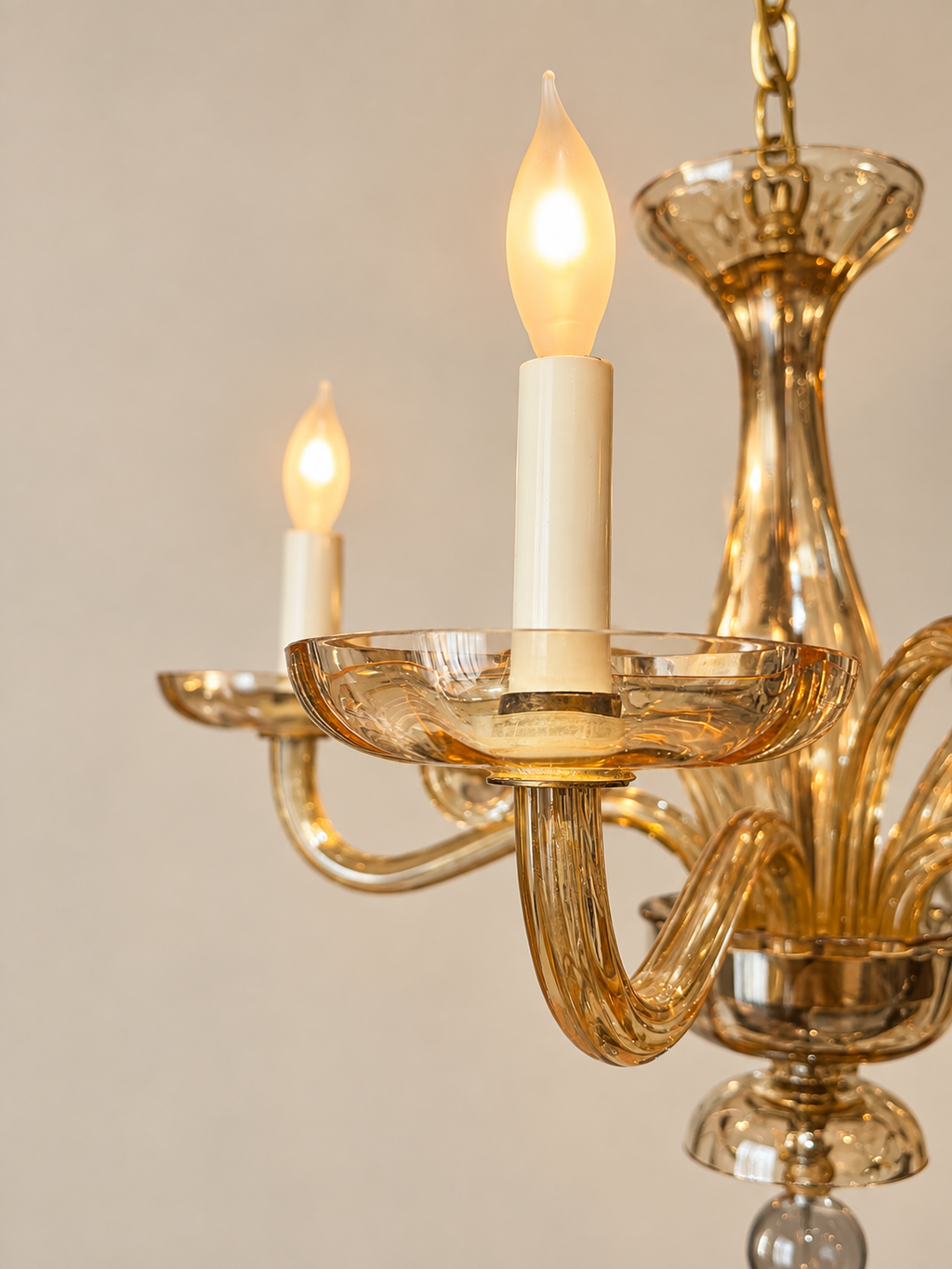 Vintage Murano-Style Amber Glass Chandelier