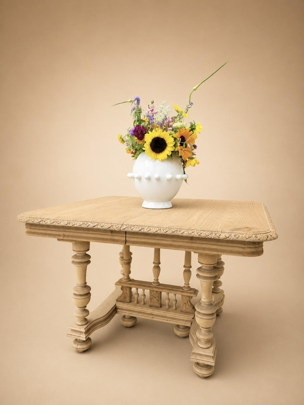 Late 19th-Century French Carved Oak Library Table