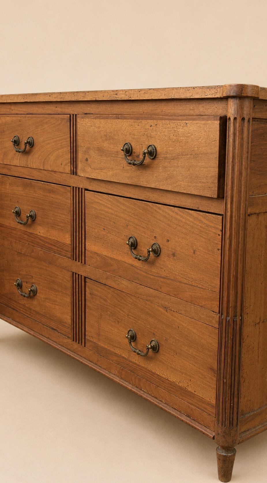 French Antique Cherrywood Six-Drawer Dresser
