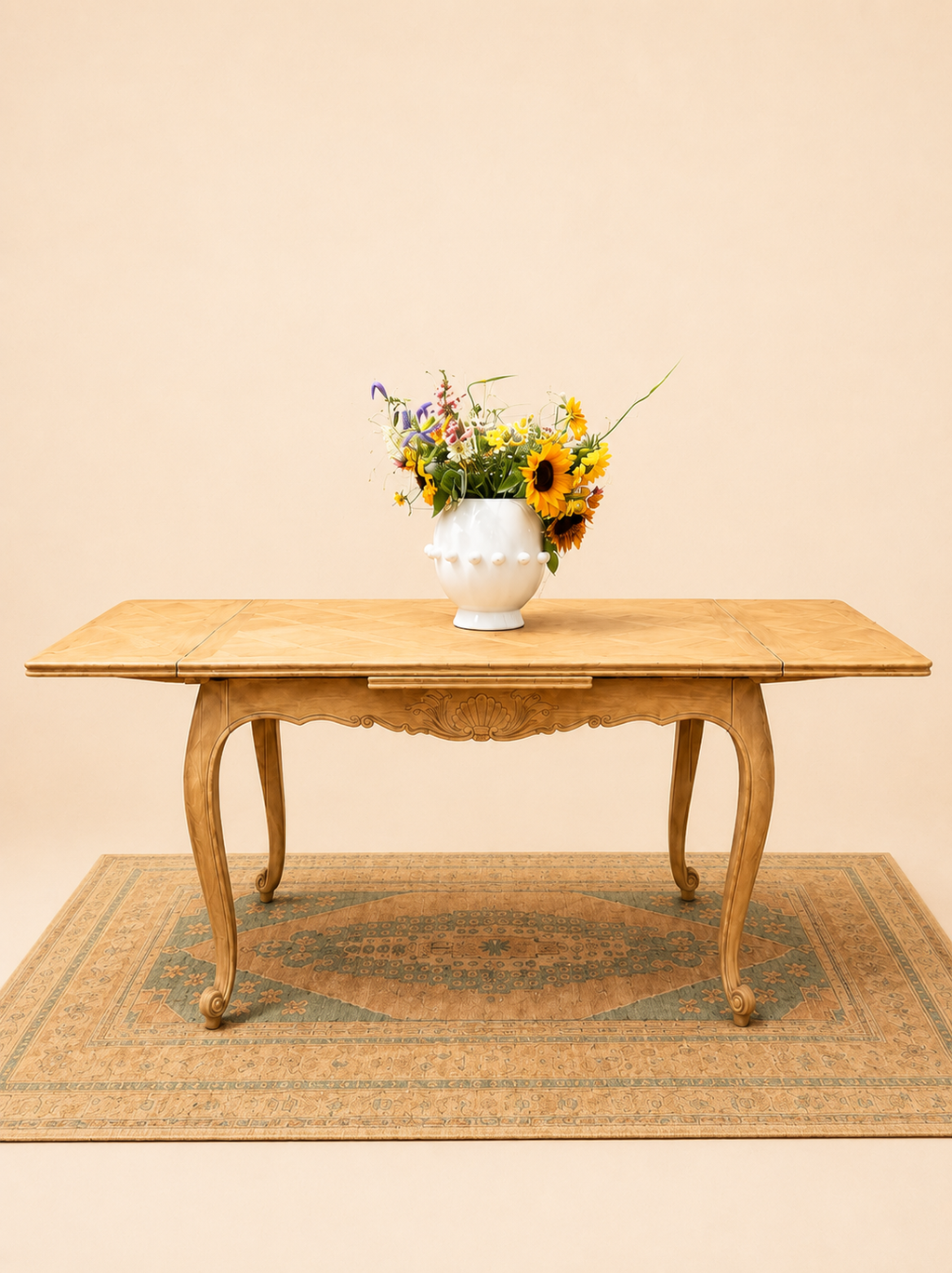 French Antique Bleached Oak Extendable Dining Table