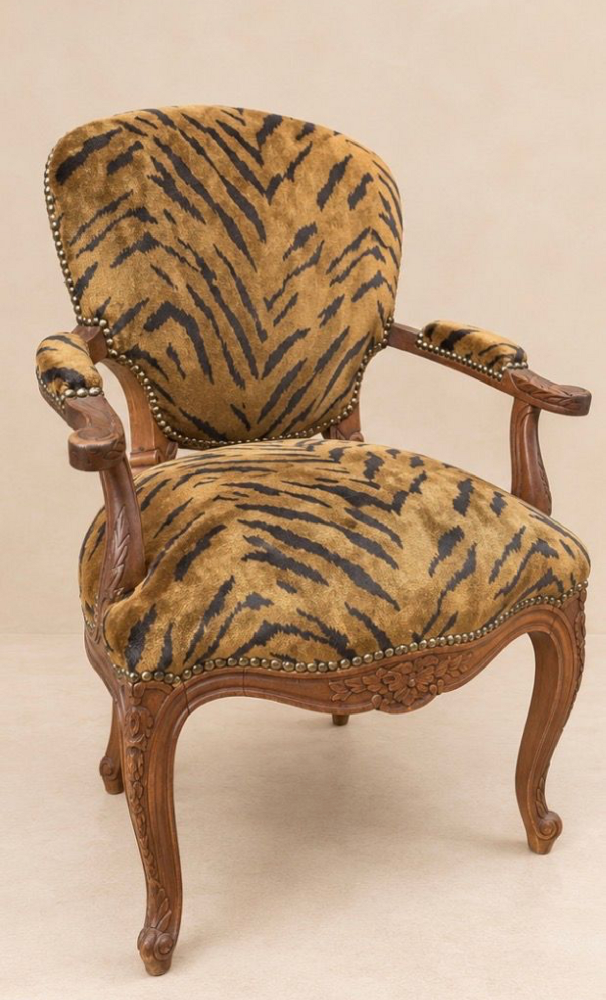 Antique French Louis XV Revival Fauteuil in Tiger Silk Velvet, Circa 1880–1910