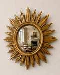 French Antique Giltwood Sunburst Convex Mirror