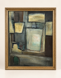 French Mid-Century Abstract Painting in Gilt Frame