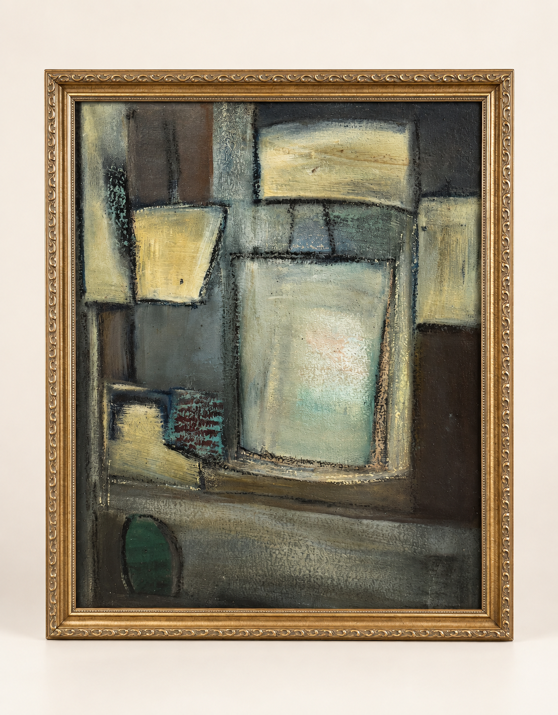 French Mid-Century Abstract Painting in Gilt Frame