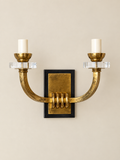 Pair of Jacques Adnet Gilt Metal & Crystal Wall Sconces