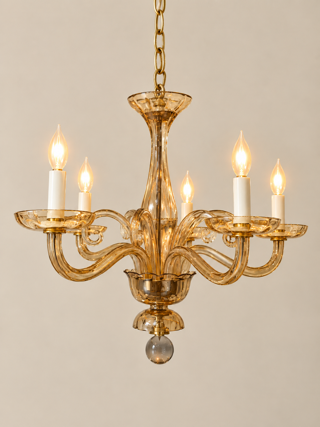 Vintage Murano-Style Amber Glass Chandelier