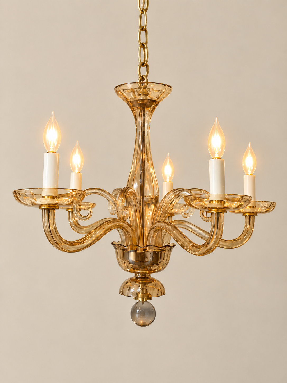 Vintage Murano-Style Amber Glass Chandelier