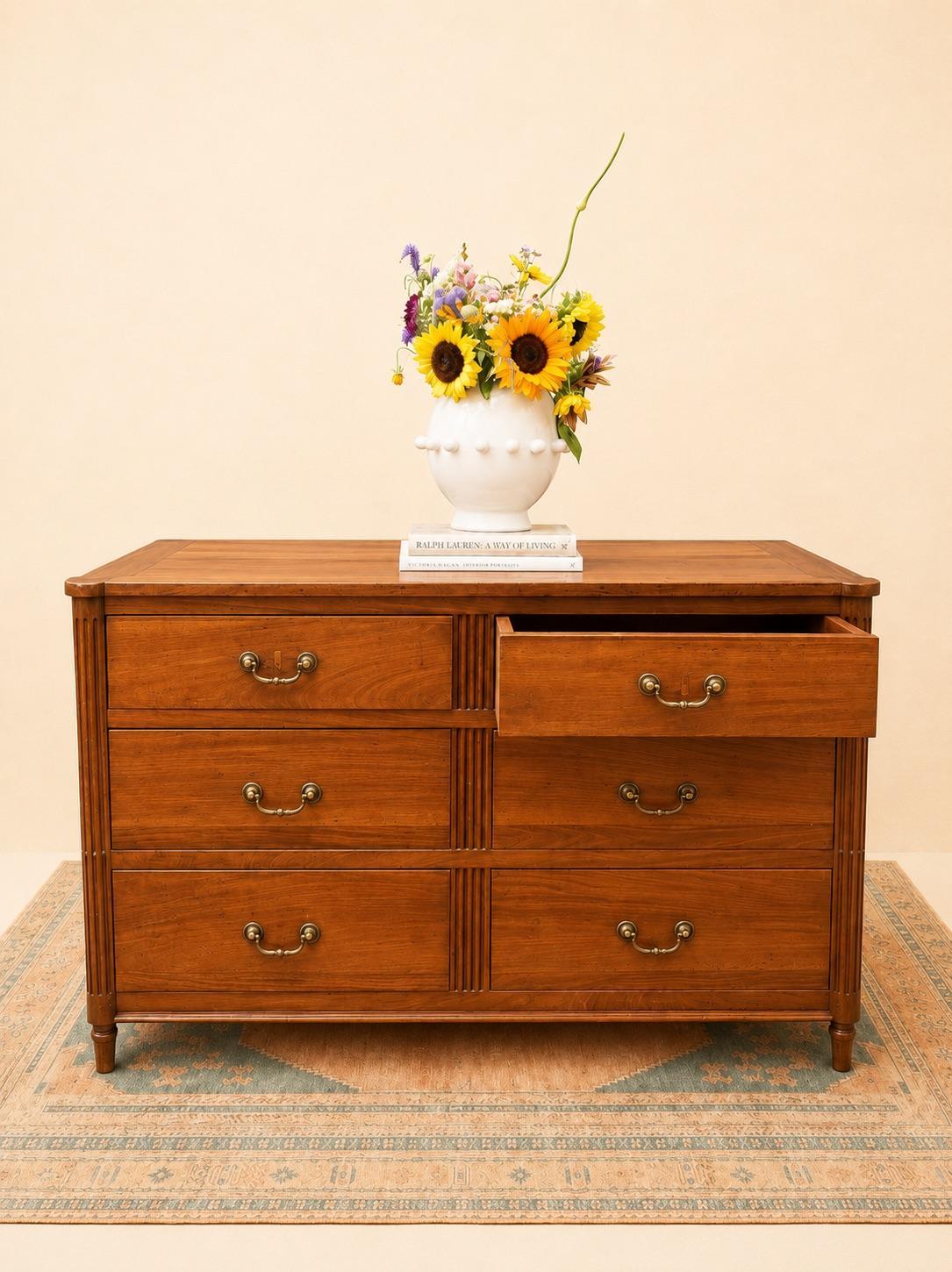French Antique Cherrywood Six-Drawer Dresser