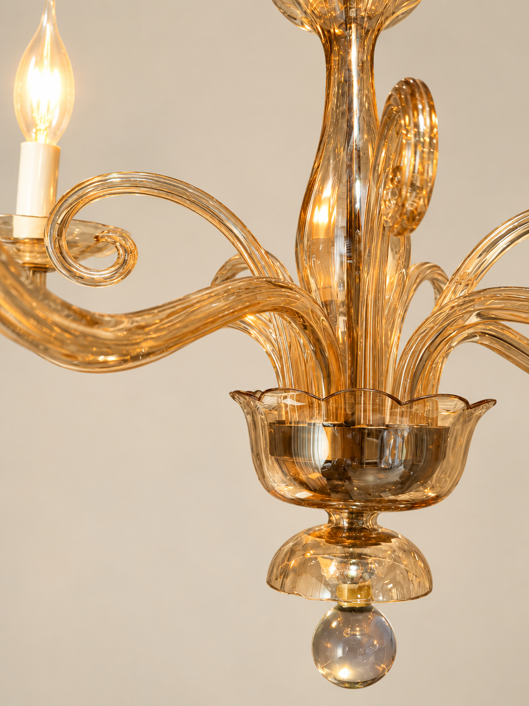 Vintage Murano-Style Amber Glass Chandelier