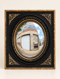 Antique French Convex Mirror with Black & Gilt Frame