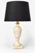 French Carved Alabaster Lamp with Black Shade