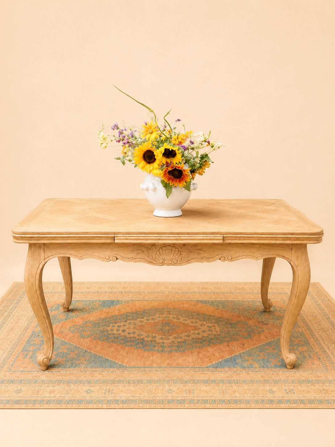 French Antique Bleached Oak Extendable Dining Table